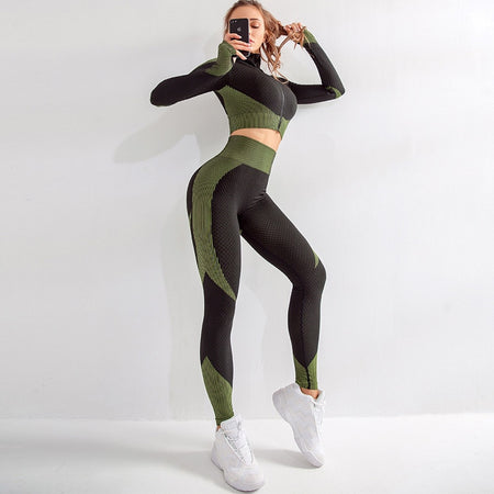 Women Long Sleeve Yoga Set Patchwork