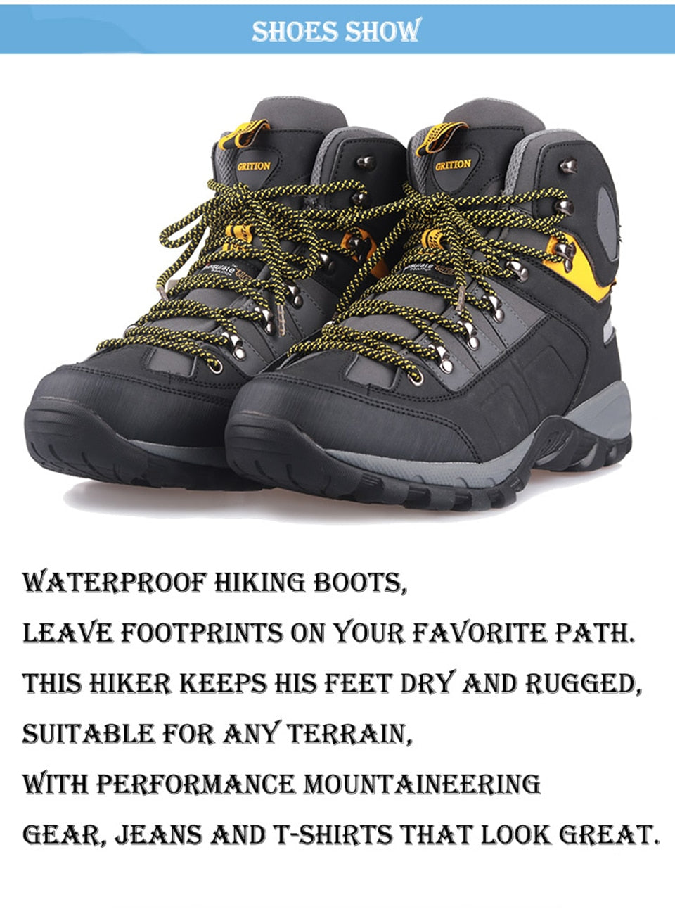 GRITION Men Waterproof Hiking Shoes
