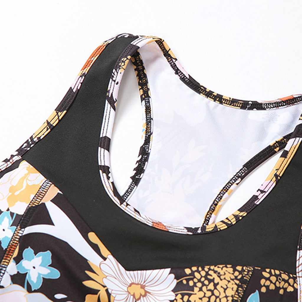 Women Backless Print Yoga Set