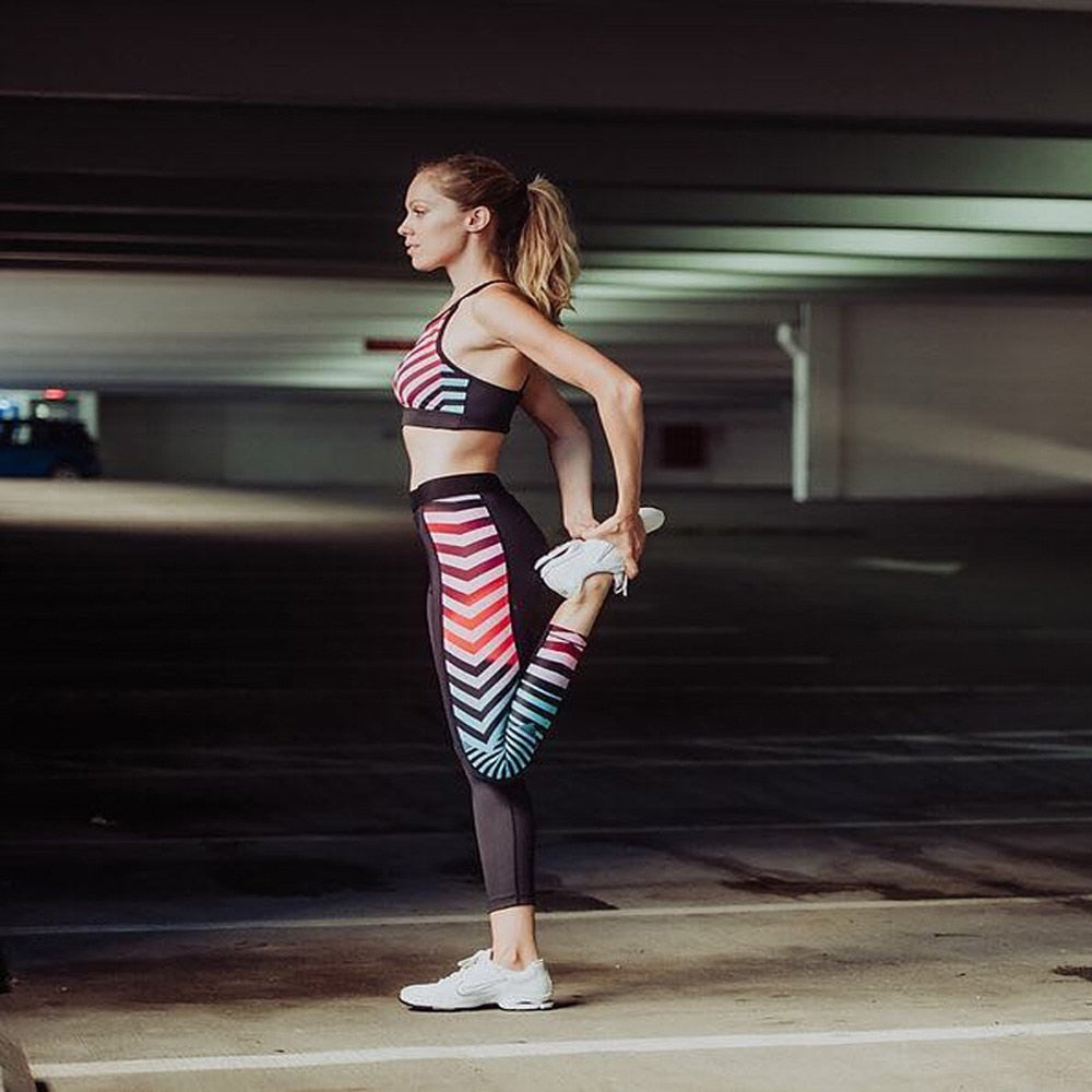 Color stripe Stitching Hollow Sports Leggings