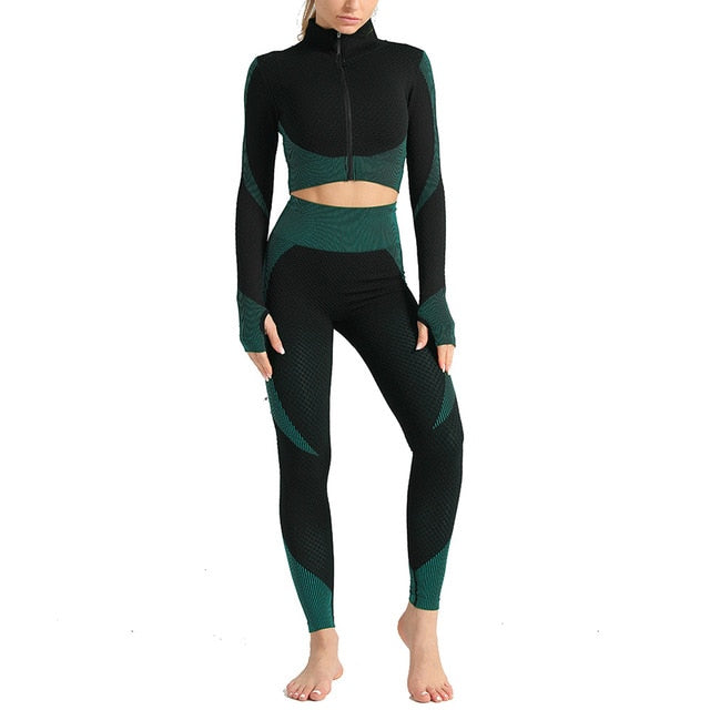 Women Long Sleeve Yoga Set Patchwork