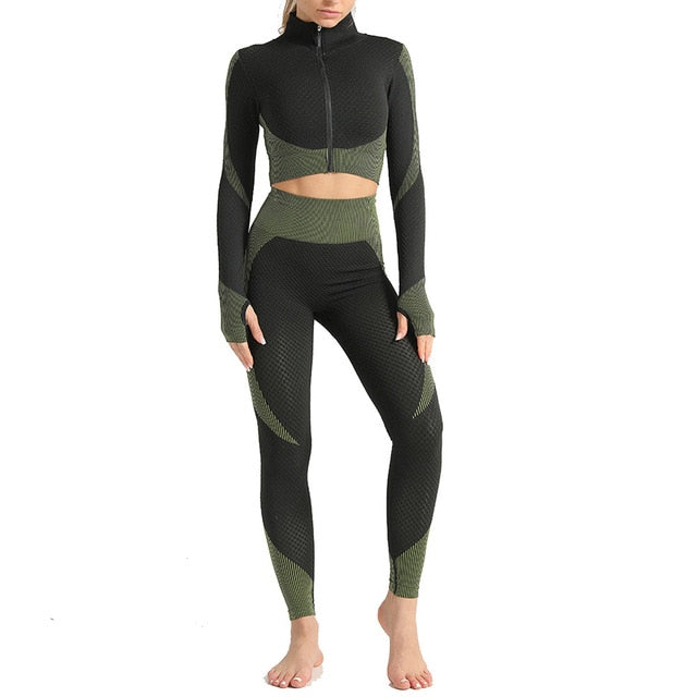 Women Long Sleeve Yoga Set Patchwork